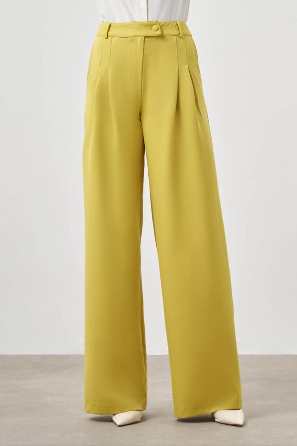 Mizalle Pileli Double Yağ Yeşili Pantolon - Image 1