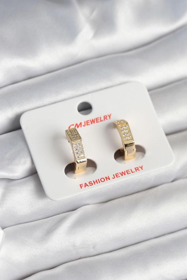 Pirinç Gold Renk Zirkon Taşlı Altıgen Kadın Küpe - EBJ250927W37995 - Image 1