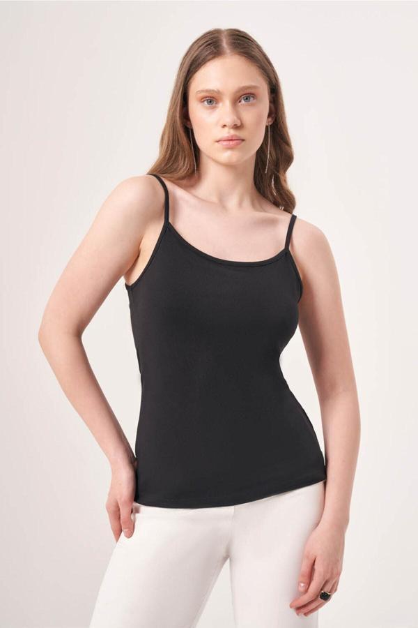 Mizalle Basic İp Siyah Askılı Atlet - Image 1