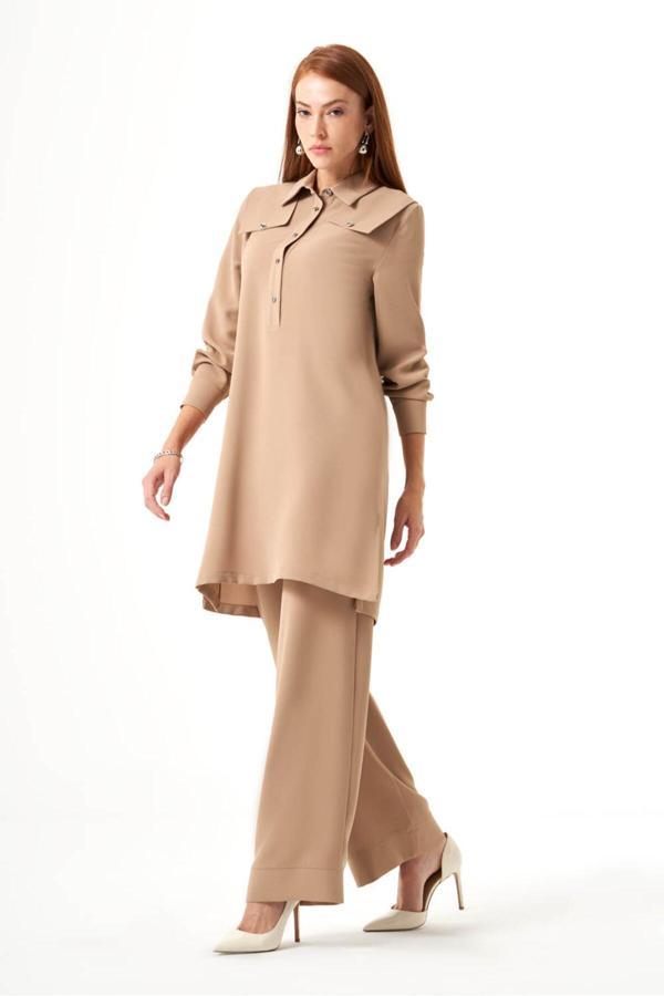 Mizalle Omuz Parçalı Vizon Tunik - Image 1