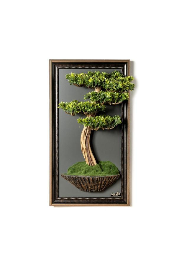 Omnia Concept Bonsai Tablaeu - 5 - Mdf Plaka Üzerinde Çerçeveli 3 Boyutlu Yapay Ağaç Tablosu 33X60 Cm - Image 1