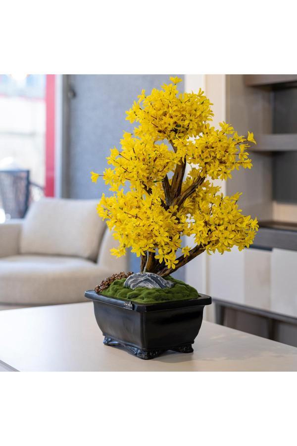 Omnia Concept Flora Bonsai-9 Masaüstü Kullanıma Uygun Doğal Ağaç Gövdeli Yapay Bonsai Ağacı - 40X50 Cm - Image 1