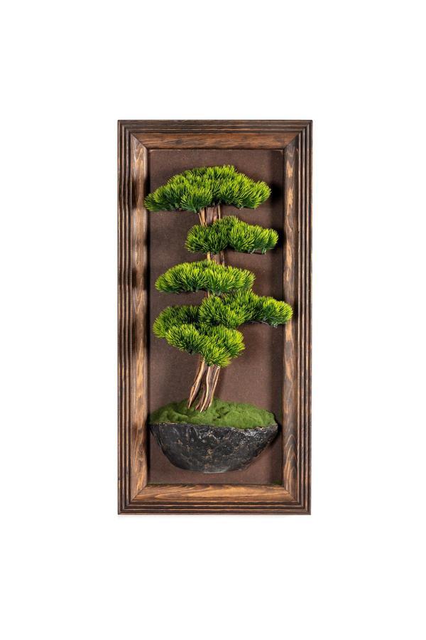 Omnia Concept Timber Bonsai Tablaeu - 3 - Masif Ahşap Çerçeveli 3 Boyutlu Yapay Ağaç Tablosu 33X60 Cm - Image 1