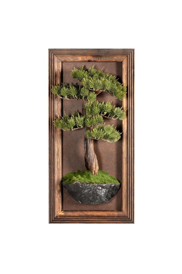 Omnia Concept Timber Bonsai Tablaeu - 4 - Masif Ahşap Çerçeveli 3 Boyutlu Yapay Ağaç Tablosu 33X60 Cm - Image 1
