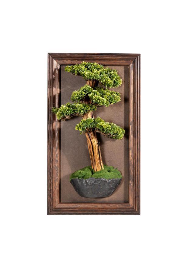 Omnia Concept Timber Bonsai Tablaeu - 5 - Masif Ahşap Çerçeveli 3 Boyutlu Yapay Ağaç Tablosu 33X60 Cm - Image 1