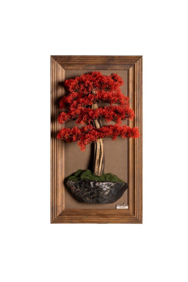 Omnia Concept Timber Bonsai Tablaeu - 6-1 - Masif Ahşap Çerçeveli 3 Boyutlu Yapay Ağaç Tablosu 33X60 Cm - Image 1