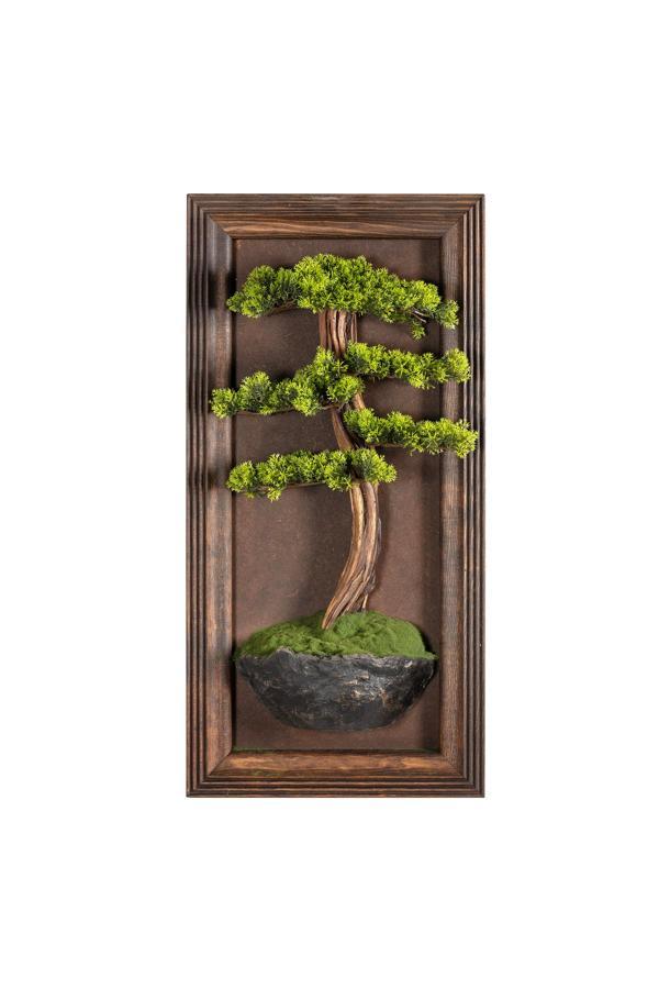 Omnia Concept Timber Bonsai Tablaeu - 6 - Masif Ahşap Çerçeveli 3 Boyutlu Yapay Ağaç Tablosu 33X60 Cm - Image 1