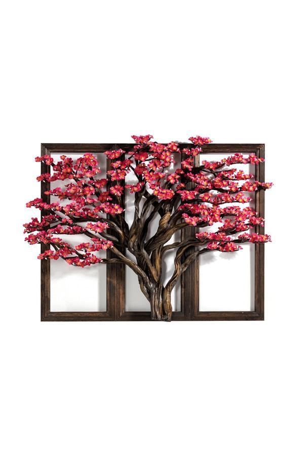 Omnia Concept Üçlü Sakura Tablo - Masif Ahşap Çerçeveli 3 Boyutlu Yapay Ağaç Tablosu 125X100 Cm - Image 1