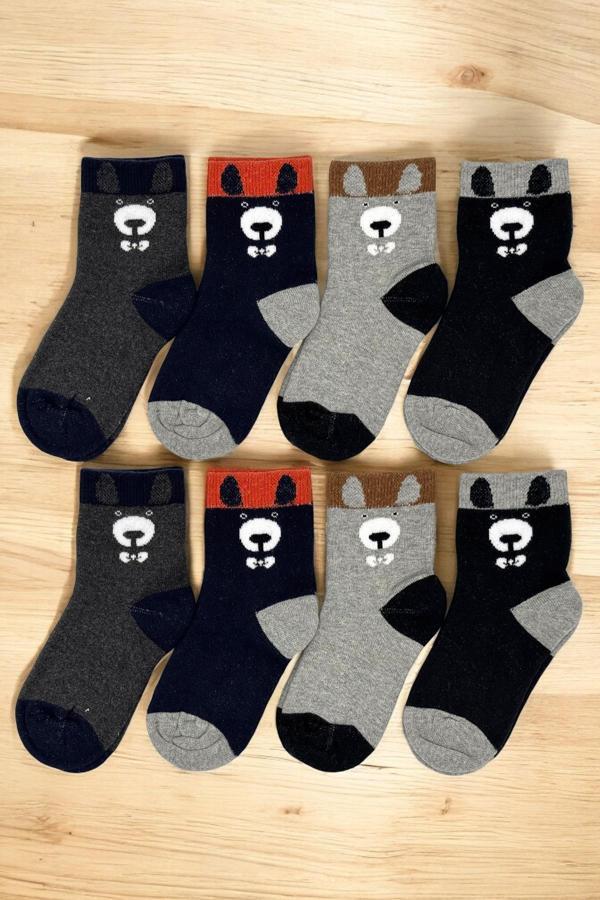 8 Çift Burun Dikişsiz Ayıcık Desenli Kışlık Kalın Havlu Erkek Çocuk Soket Çorap - Image 1