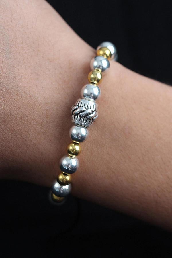 Doğal Taş Sarmal Model Gold Ve Gümüş Renk Asansörlü Erkek Bileklik - Image 1