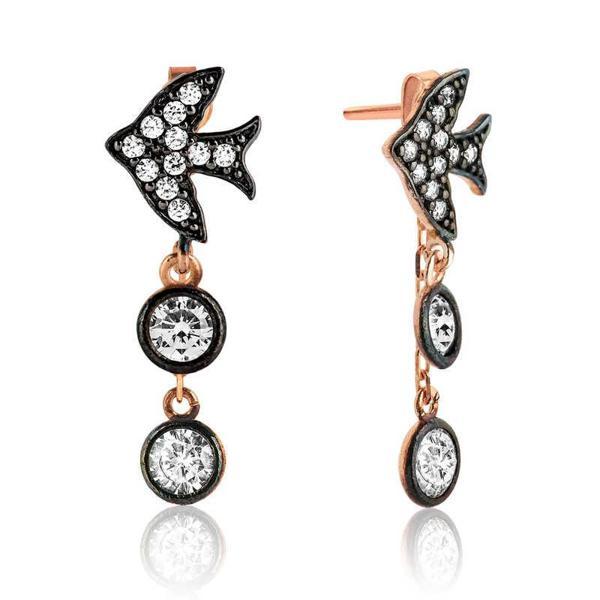 BlackCraft Gümüş Zincirli Kırlangıç Küpe (BC-1B0874) - Image 1