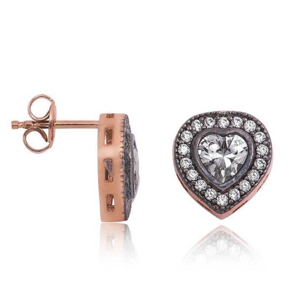 BlackCraft Gümüş Elmas Montür Kalpli Bayan Küpe (BC-54E4B0) - Image 1