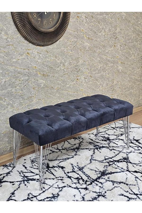Krom Tel Ayaklı 90 cm Puf Bench - Puf - Bench - Kasalı Oturak - Oturak - Yatak Ucu Puf Füme Renk 90 x 40 Boyut/Ebat - Image 1