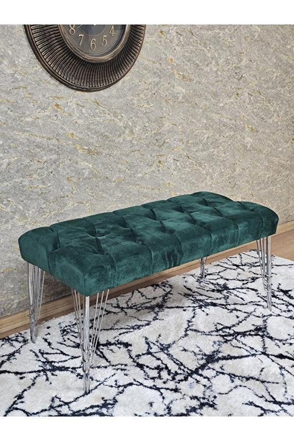 Krom Tel Ayaklı 90 cm Puf Bench - Puf - Bench - Kasalı Oturak - Oturak - Yatak Ucu Puf Yeşil Renk 90 x 40 Boyut/Ebat - Image 1
