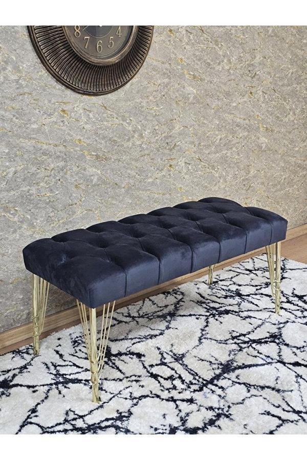 Gold Tel Ayaklı 90 cm Puf Bench - Puf - Bench - Kasalı Oturak - Oturak - Yatak Ucu Puf Füme Renk 90 x 40 Boyut/Ebat - Image 1