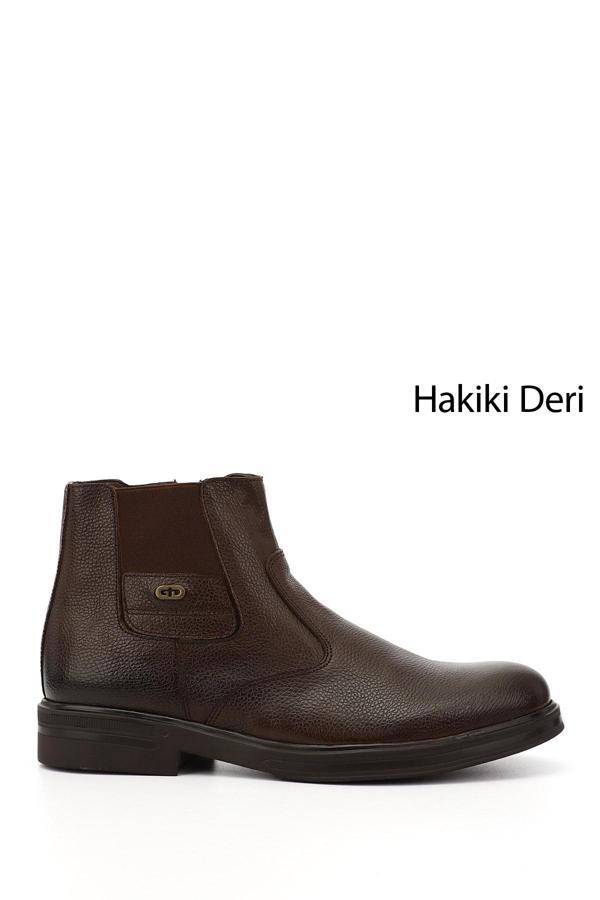 Erkek Kahve Floter Hakiki Deri Fermuarlı Bot - Image 1