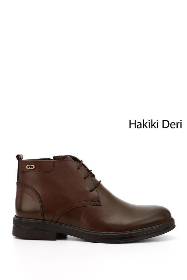 Erkek Kahverengi Fermuarlı Hakiki Deri Klasik Bot - Image 1