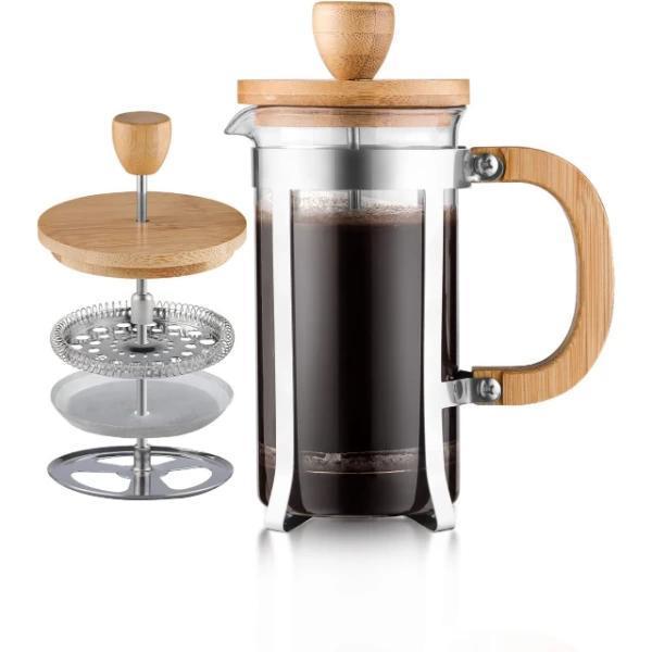 Ahşap Detaylı 600 ml Cam French Press - Image 1