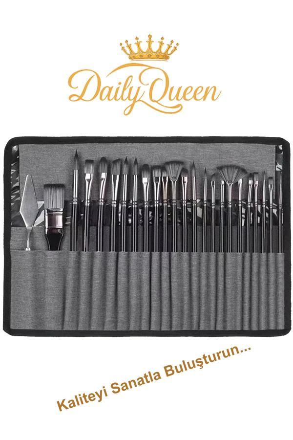 Daily Queen 24 Parça A Kalite Akrilik Yağlıboya Suluboya Fırça Seti - Image 1