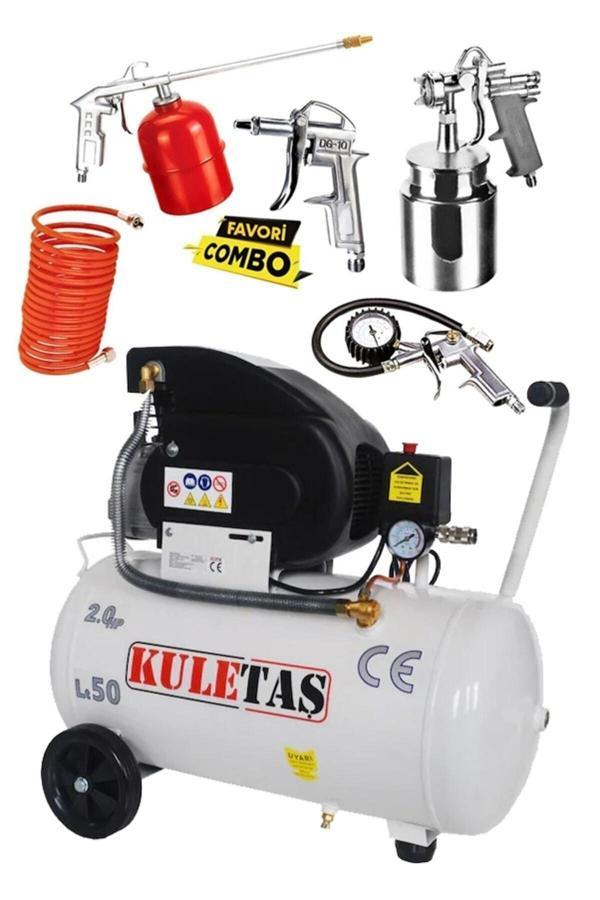 Kuletaş 50 Litre Yağlı Sesli Hava Kompresörü 8 Bar Ve Havalı Alet Seti 5 Parça - Image 1