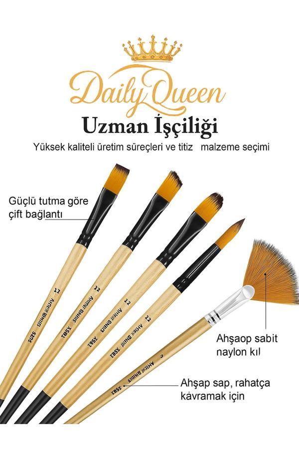 Daily Queen 32 Parça A Kalite Farklı Fırça Uçlarına Sahip Guaj Akrilik Sulu Ve Yağlı Boyaya Uygun Fırça Seti - Image 1