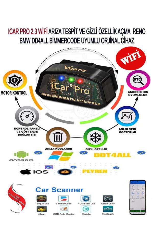 Vgate İcar Pro 2.3V Wifi Arıza Tespit Cihazı Dtcfix-Bimmercode-Forscan-Carista-Opl Monitor Uyumlu - Image 1