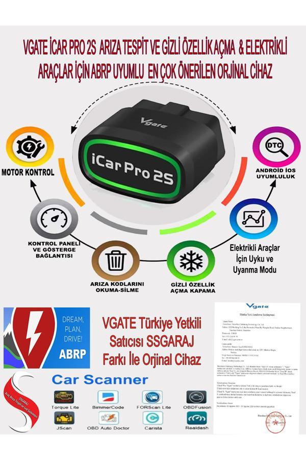 Vgate İcar Pro 2S V2.3 Bluetooth 5.3 Elektrikli Araçlar İçin Özel Abrp Uyumlu Arıza Tespit Cihazı - Image 1