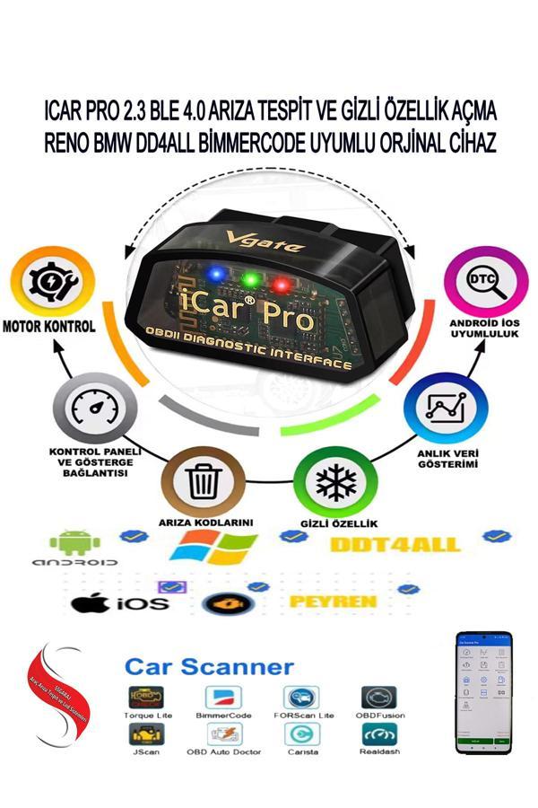 Vgate İcar Pro Ble 4.0 Reno Ddt4All Bimmercode Uyumlu Arıza Tespit Ve Gizli Özellik Açma - Image 1