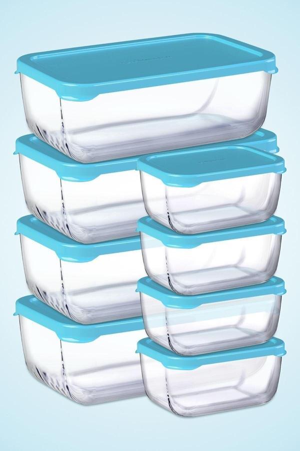 8 Parça Snowbox Saklama Kabı Takımı - Mavi Kapaklı / 4 Büyük + 4 Orta - Image 1