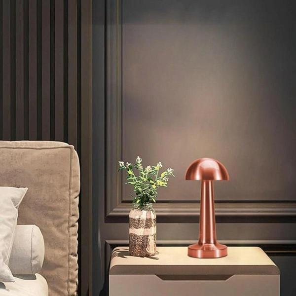 Mantar Model Bronz Renk Şarjlı Dokunmatik 3 Renkli Led Masa Lambası - Image 1