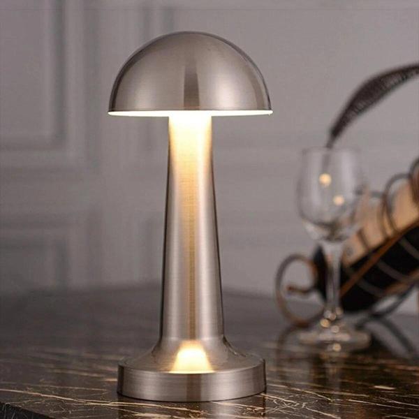 Mantar Model Silver Renk Şarjlı Dokunmatik 3 Renkli Led Masa Lambası - Image 1