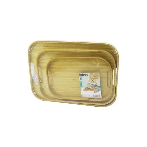 Dikdörtgen - 3 Boy Bambu Ahşap Tepsi Seti 22x33--28x40--33x45cm - Image 1