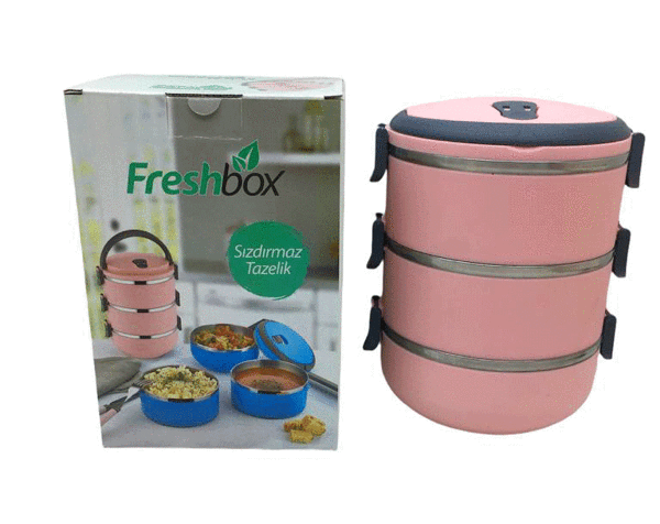 Açık Pembe 3lü Sefer Tası Saklama Kabı 2.25lt - Image 1