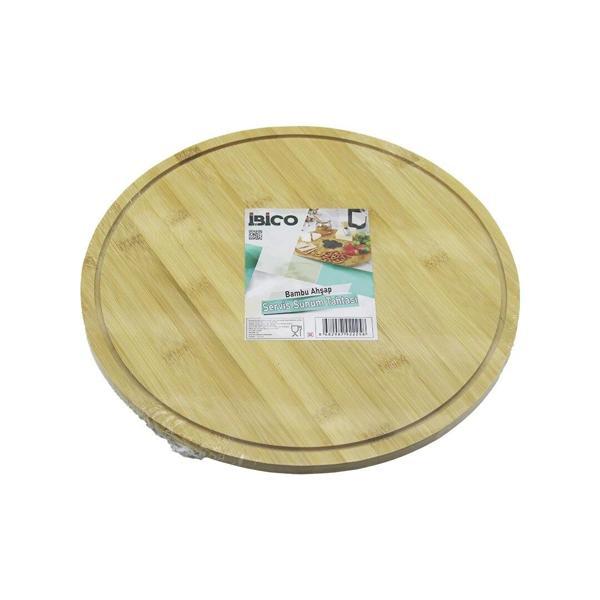 Yuvarlak Döner Tablalı Ahşap Bambu Sunum Tepsisi Tahtası =29.7cm - Mini Sofra Kanallı Kenar - Image 1