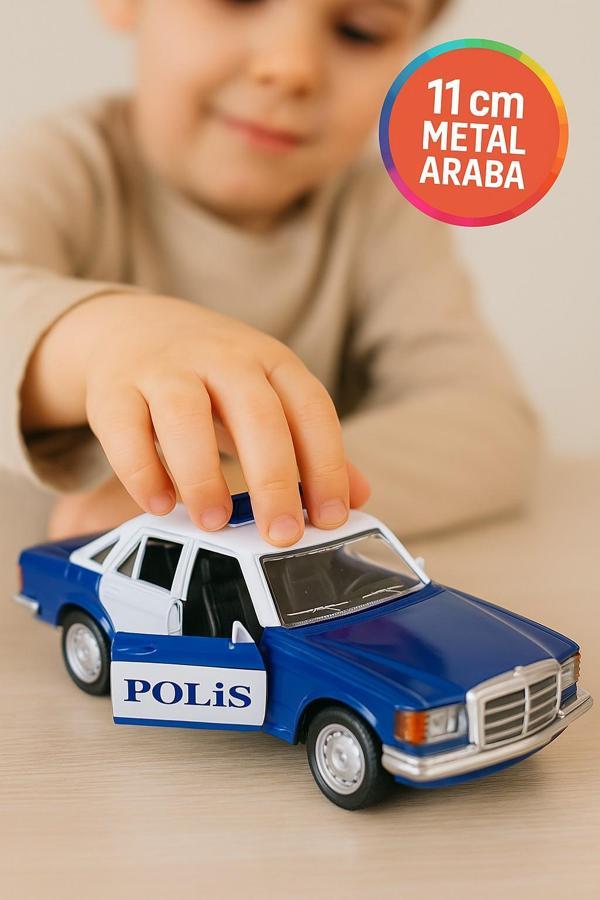 Metal Nostaljik Çek Bırak Polis Model Araba Açılır Kapı Yumuşak Lastik 11 Cm - Image 1