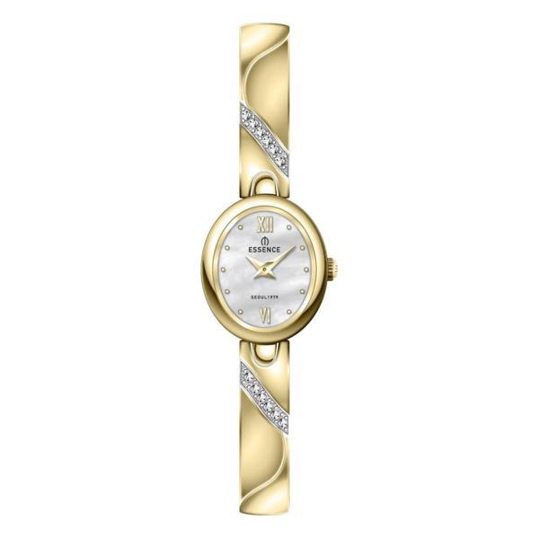Essence D1240.120 Minimal Taşlı Tasarım Sedefli Oval Kadran Metal Kordon Metal Kasa 3 ATM Suya Dayanıklı Altın Renk Kadı - Image 1