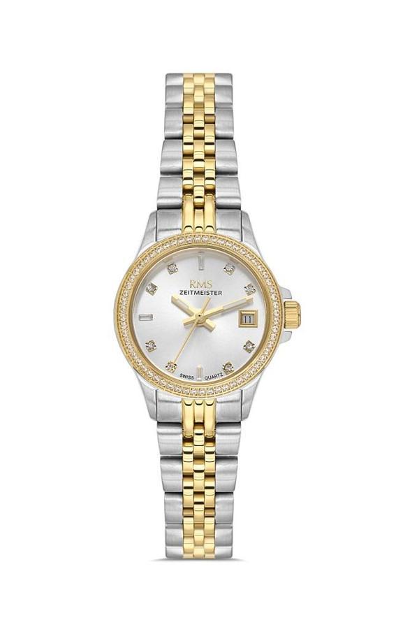 Rms Zeitmeister RMS.1.AG1604.05 Taşlı Tasarım Safir Cam Çelik Kordon Çelik Kasa 5 ATM Suya Dayanıklı Metalik-Altın Renk  - Image 1