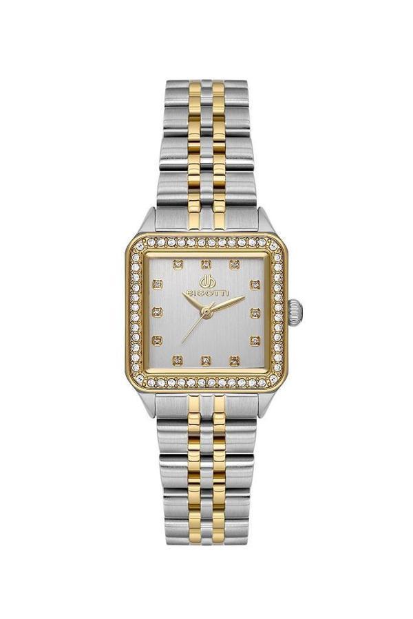 Bigotti BG.1.10599-4 Kare Kadran Taşlı Tasarım 3 Atm Su Geçirmezlik Metalik-Altın Renk Kadın Kol Saati - Image 1
