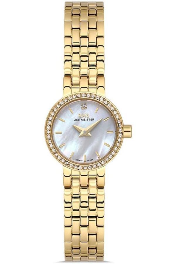 RMS Zeitmeister RMS.1.AG1602.06 Minimal Taşlı Tasarım Safir Camlı Çelik Kordon Çelik Kasa 5 ATM Suya Dayanıklı Altın Ren - Image 1