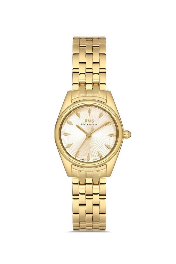 Rms Zeitmeister RMS.1.AG1507.05 Minimal Tasarım Kristal Camlı Çelik Kordon Çelik Kasa 5 ATM Suya Dayanıklı Altın Renk Ka - Image 1