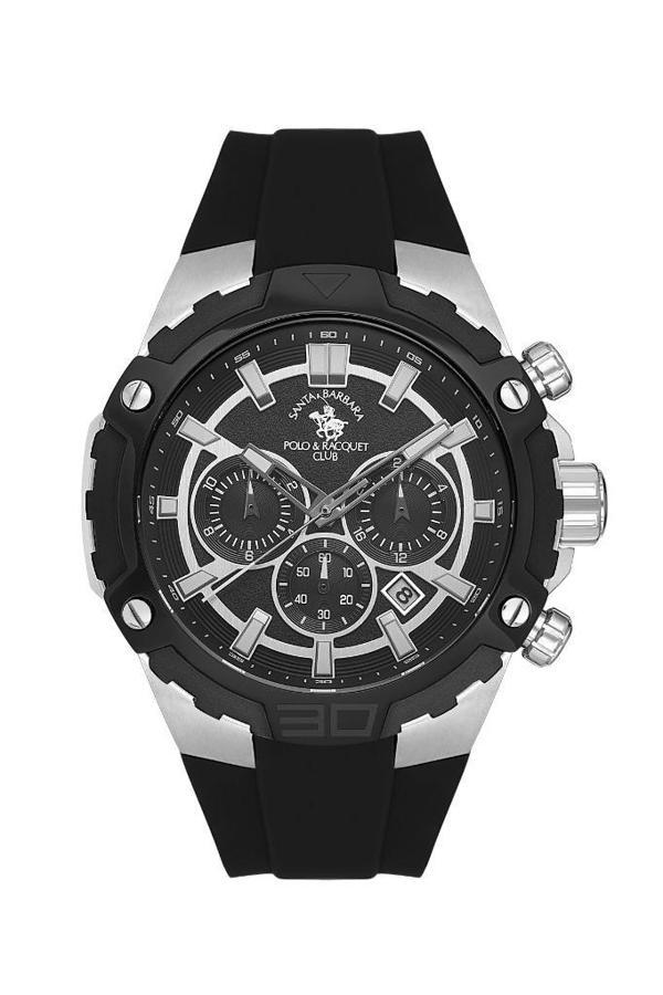Santa Barbara Polo Racquet Club SB.5.10002.2 Silikon Kordonlu Tüm Fonksiyonları Aktif Suya Dayanıklı Siyah Erkek Kol Saa - Image 1