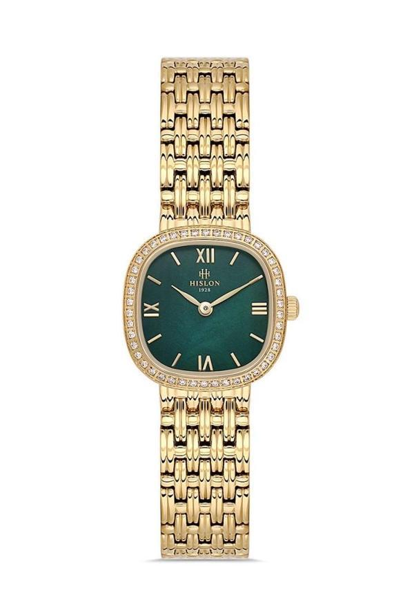 Hislon QL190G-15SG Taşlı Tasarım Kare Kadranlı Çelik Kordon Çelik Kasa 3 ATM Suya Dayanıklı Altın Renk Kadın Kol Saati - Image 1