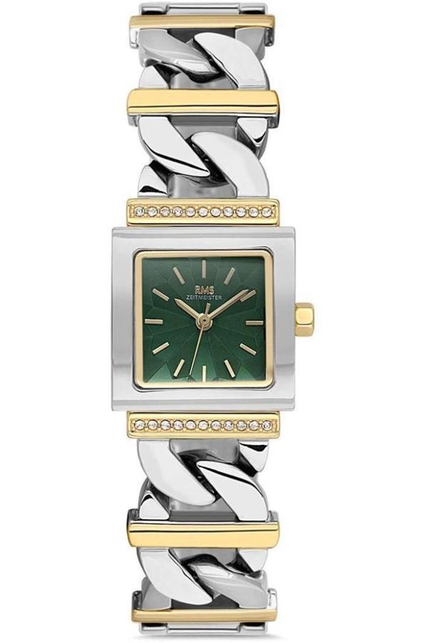 RMS Zeitmeister RMS.1.AG2055.06 Taşlı Tasarım Kare Kadranlı Kristal Camlı Çelik Kordon Çelik Kasa 5 ATM Suya Dayanıklı M - Image 1