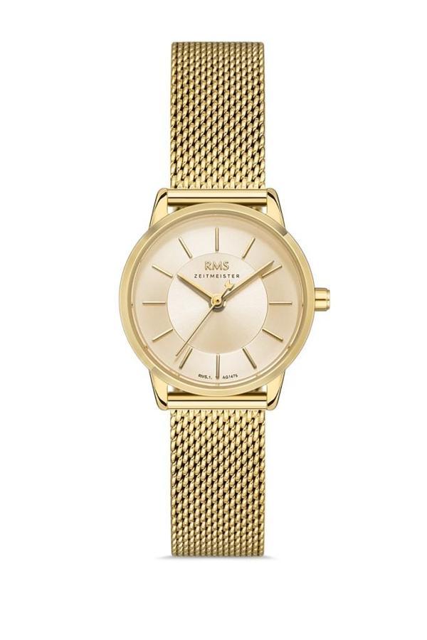 Rms Zeitmeister RMS.1.AG1475.03 Hasır Kordon Kristal Cam 5 ATM Suya Dayanıklı Altın Renk Kadın Kol Saati - Image 1