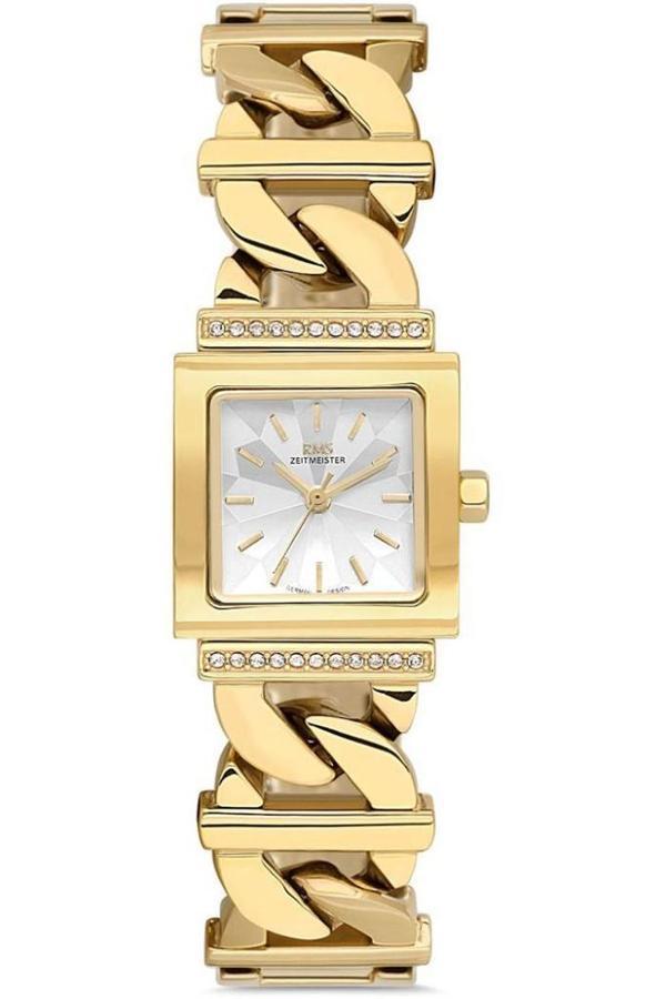 RMS Zeitmeister RMS.1.AG2055.04 Taşlı Tasarım Kare Kadranlı Kristal Camlı Çelik Kordon Çelik Kasa 5 ATM Suya Dayanıklı A - Image 1