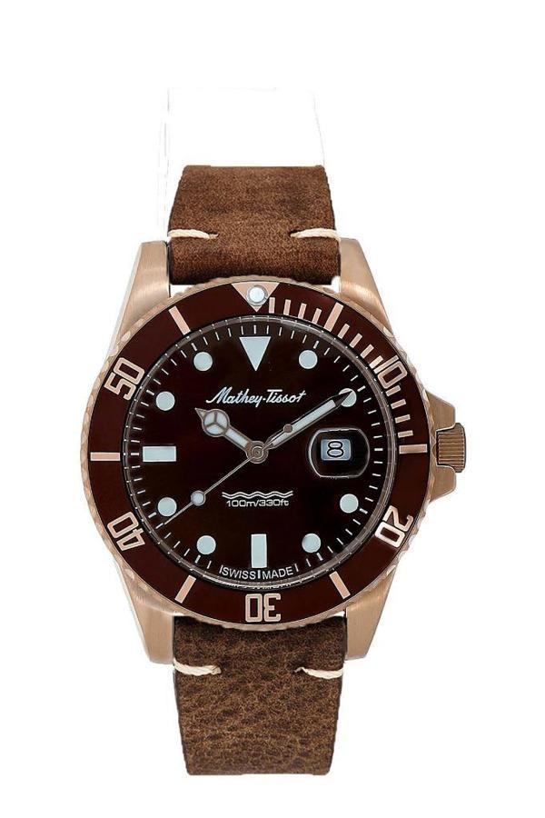 Mathey Tissot H901PLRM Swiss Made 10 ATM Suya Dayanıklı Deri Kordonlu Quartz Kahverengi Erkek Kol Saati - Image 1