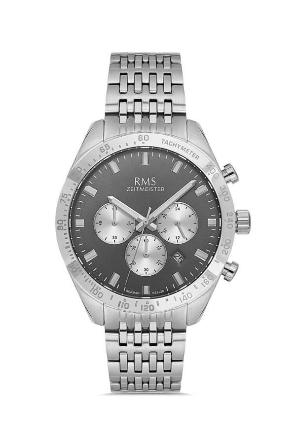 Rms Zeitmeister RMS.1.AG2053.05 Tüm Fonksiyonlar Aktif Kristal Camlı Çelik Kordon Çelik Kasa 5 ATM Suya Dayanıklı Metali - Image 1