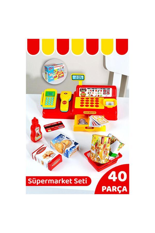 40 Parça Yazar Kasa Alışveriş Seti - Aksesuarlı Market Seti Eğitici Öğretici Oyuncak - Image 1
