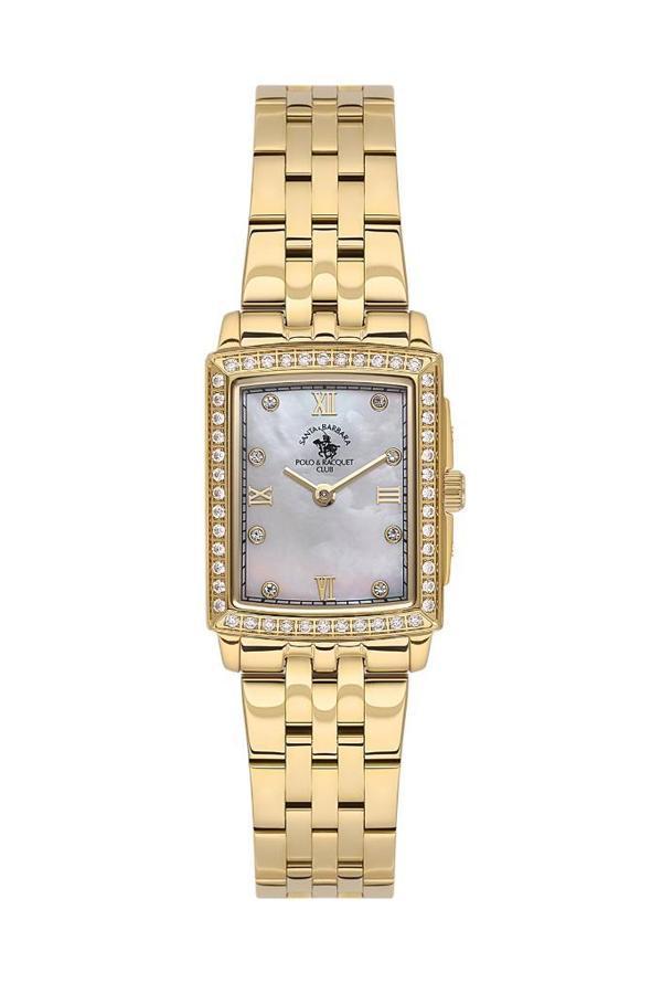 Santa Barbara Polo Racquet Club SB.1.10574-2 Dikdörtgen Kadran Taşlı Tasarım Altın Kadın Kol Saati - Image 1