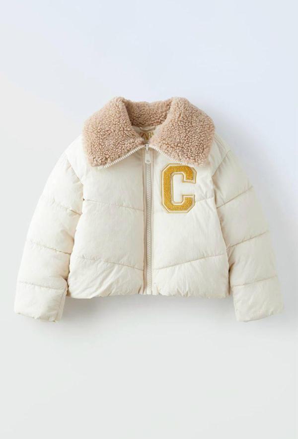Çocuk Şişme Mont – Sherpa Yaka & “C” Patch Detaylı, 3 İplik Şardonlu, %100 Pamuk - Image 1